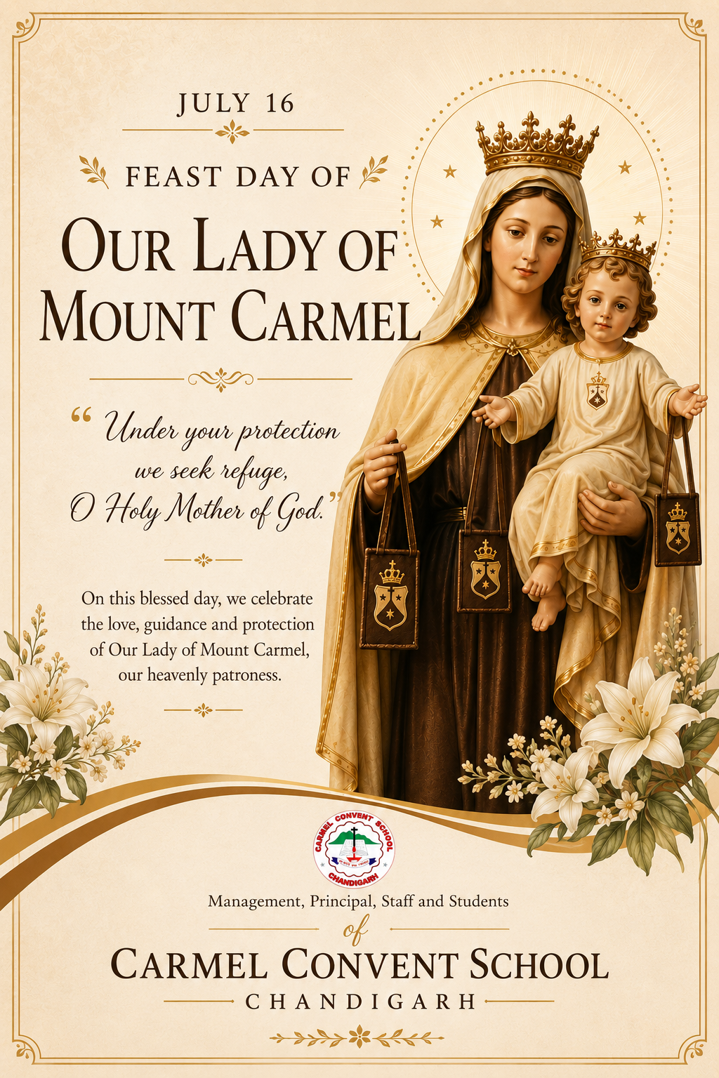 July 16 - Feast Day of Our Lady of Mount Carmel | Carmel Convent School, Chandigarh